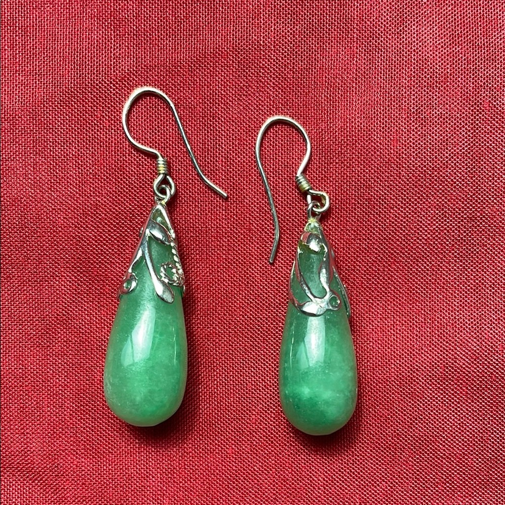 Ross-Simons Jade Teardrop Earrings in Sterling Silver - Picture 2 of 6